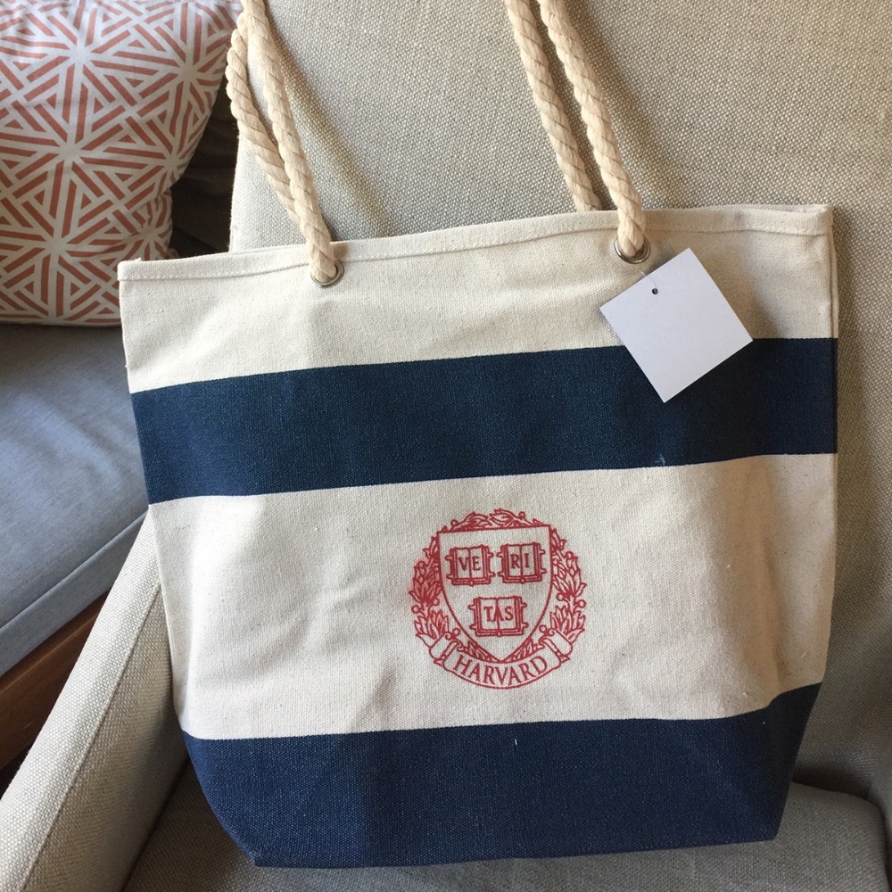new TWO HARVARD TOTE BEACH BAG bags - navy & white stripes